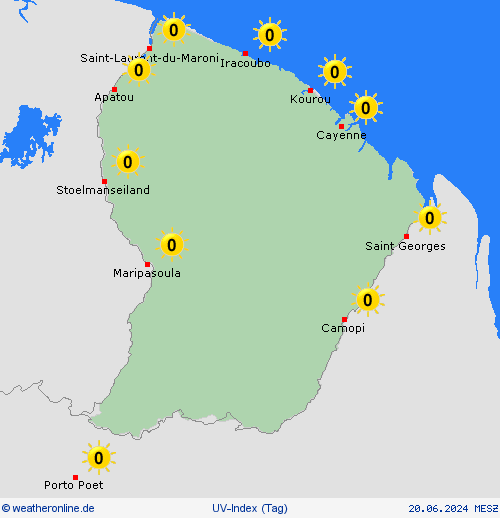 uv-index Französisch-Guayana Südamerika Vorhersagekarten