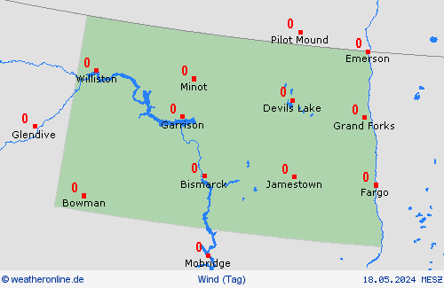 wind North Dakota Nordamerika Vorhersagekarten