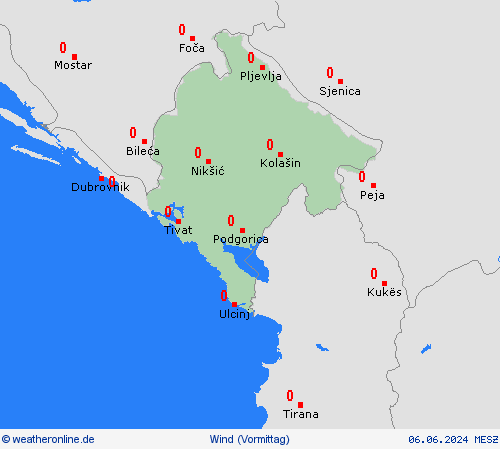 wind Montenegro Europa Vorhersagekarten