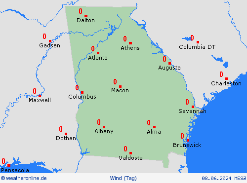 wind Georgia Nordamerika Vorhersagekarten