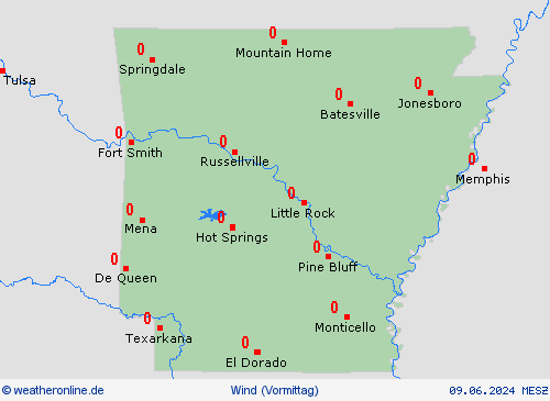 wind Arkansas Nordamerika Vorhersagekarten