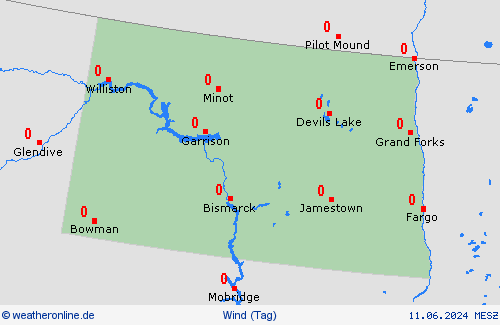 wind North Dakota Nordamerika Vorhersagekarten