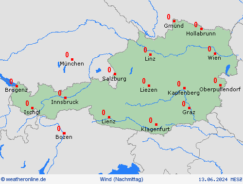 wind Österreich Europa Vorhersagekarten