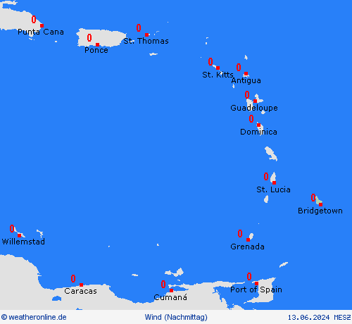 wind Barbados Südamerika Vorhersagekarten