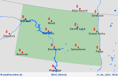 wind North Dakota Nordamerika Vorhersagekarten