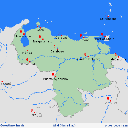 wind Venezuela Südamerika Vorhersagekarten