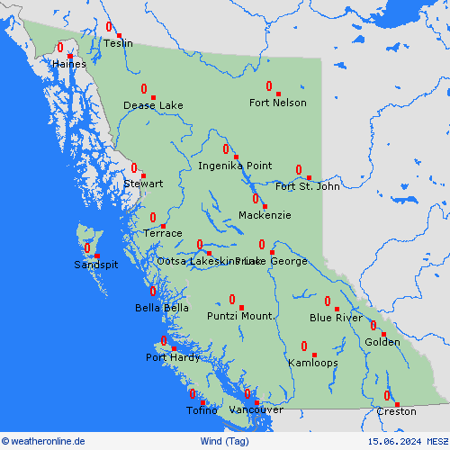 wind British Columbia Nordamerika Vorhersagekarten