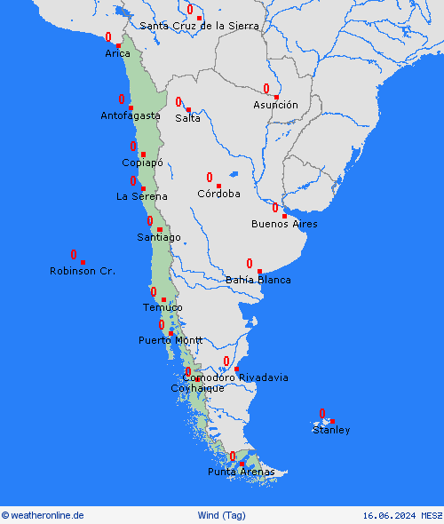 wind Chile Südamerika Vorhersagekarten