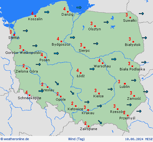 wind Polen Europa Vorhersagekarten